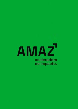 um fundo verde com escritas em preto, o texto é: Amaz, aceleradora de impacto